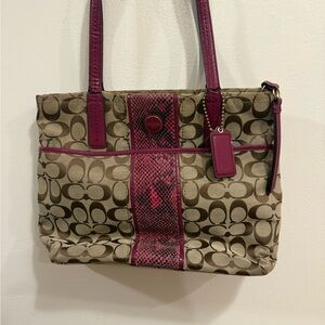 Coach Brown and Pink Signature Shoulder Bag